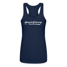 Load image into Gallery viewer, AmberRacing - Women’s Performance Racerback Tank Top - White Logo - navy