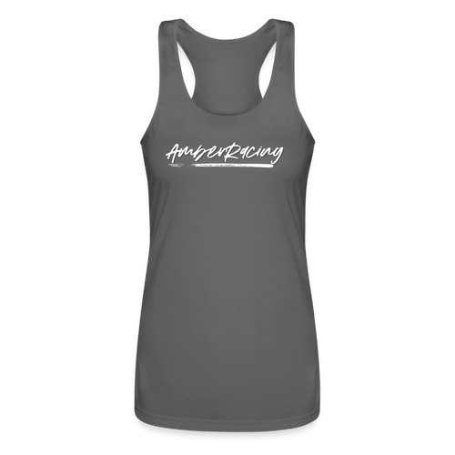 AmberRacing - Women’s Performance Racerback Tank Top - White Logo - charcoal