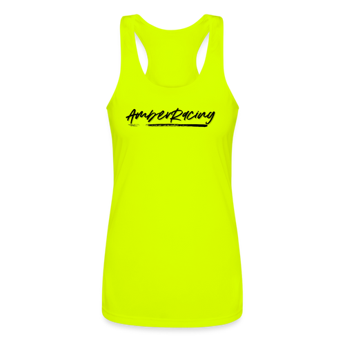 AmberRacing - Women’s Performance Racerback Tank Top - Black Logo - neon yellow