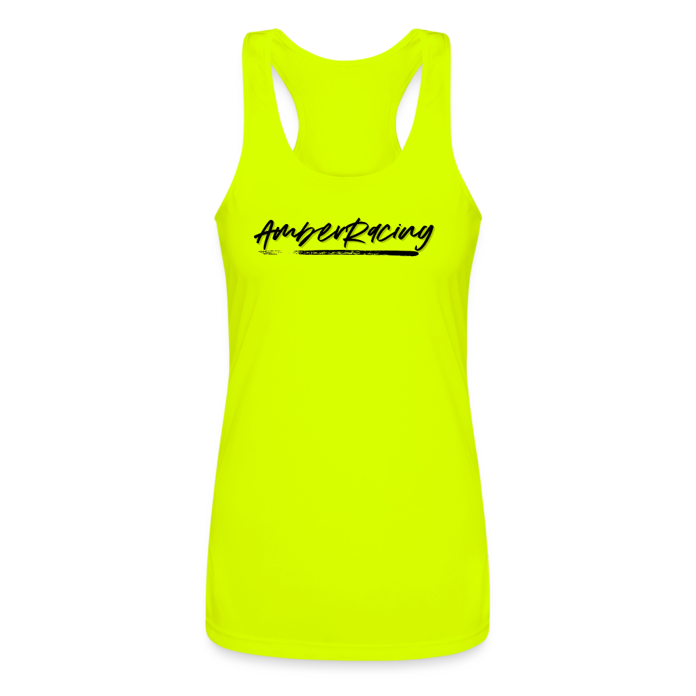 AmberRacing - Women’s Performance Racerback Tank Top - Black Logo - neon yellow